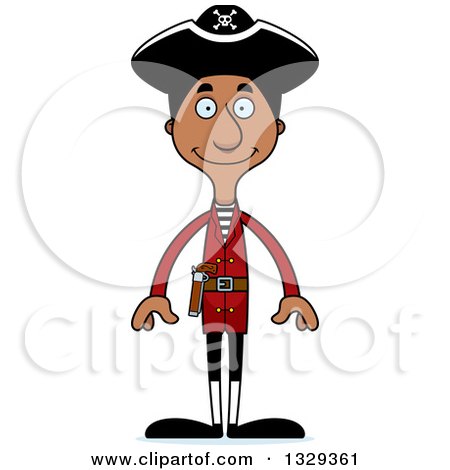 Clipart of a Cartoon Happy Tall Skinny Black Pirate Man - Royalty Free Vector Illustration by Cory Thoman