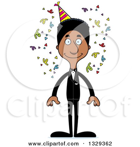 Clipart of a Cartoon Happy Tall Skinny Black Party Man - Royalty Free Vector Illustration by Cory Thoman