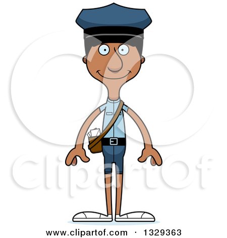 Clipart of a Cartoon Happy Tall Skinny Black Mail Man - Royalty Free Vector Illustration by Cory Thoman