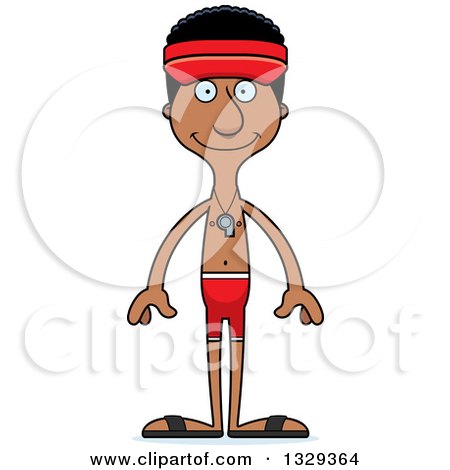 Clipart of a Cartoon Happy Tall Skinny Black Man Lifeguard - Royalty Free Vector Illustration by Cory Thoman