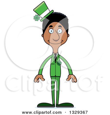 Clipart of a Cartoon Happy Tall Skinny Black Irish St Patricks Day Man - Royalty Free Vector Illustration by Cory Thoman