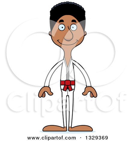 Clipart of a Cartoon Happy Tall Skinny Black Karate Man - Royalty Free Vector Illustration by Cory Thoman