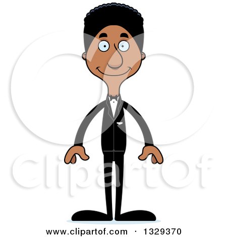 Clipart of a Cartoon Happy Tall Skinny Black Man Groom - Royalty Free Vector Illustration by Cory Thoman