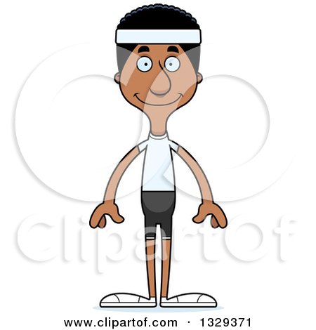 Clipart of a Cartoon Happy Tall Skinny Black Fit Man - Royalty Free Vector Illustration by Cory Thoman