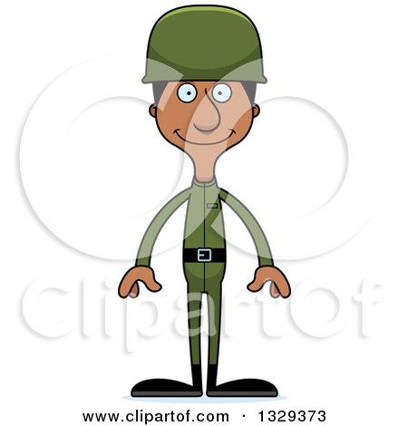 Clipart of a Cartoon Happy Tall Skinny Black Man Soldier - Royalty Free Vector Illustration by Cory Thoman