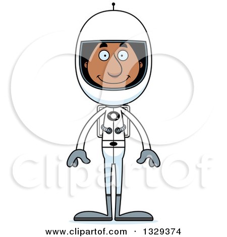 Clipart of a Cartoon Happy Tall Skinny Black Man Astronaut - Royalty Free Vector Illustration by Cory Thoman