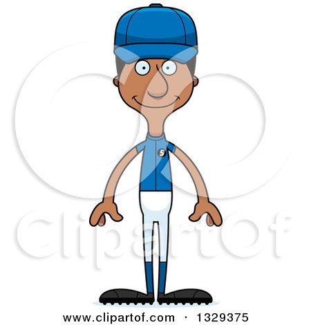 Clipart of a Cartoon Happy Tall Skinny Black Man Baseball Player - Royalty Free Vector Illustration by Cory Thoman