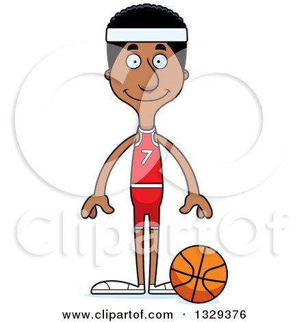 Clipart of a Cartoon Happy Tall Skinny Black Man Basketball Player - Royalty Free Vector Illustration by Cory Thoman