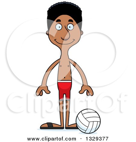 Clipart of a Cartoon Happy Tall Skinny Black Man Beach Volleyball Player - Royalty Free Vector Illustration by Cory Thoman