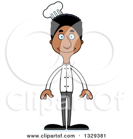 Clipart of a Cartoon Happy Tall Skinny Black Man Chef - Royalty Free Vector Illustration by Cory Thoman