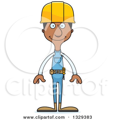 Clipart of a Cartoon Happy Tall Skinny Black Man Construction Worker - Royalty Free Vector Illustration by Cory Thoman