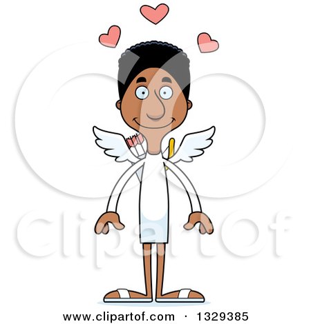 Clipart of a Cartoon Happy Tall Skinny Black Man Cupid - Royalty Free Vector Illustration by Cory Thoman