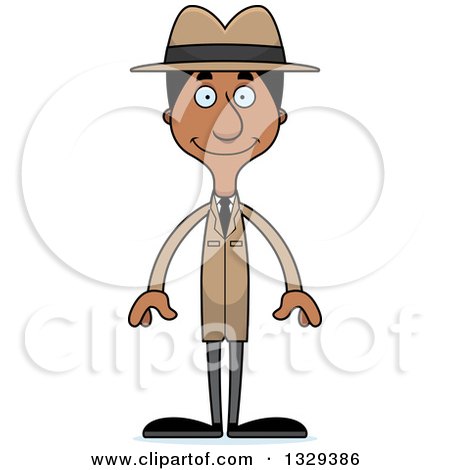 Clipart of a Cartoon Happy Tall Skinny Black Man Detective - Royalty Free Vector Illustration by Cory Thoman