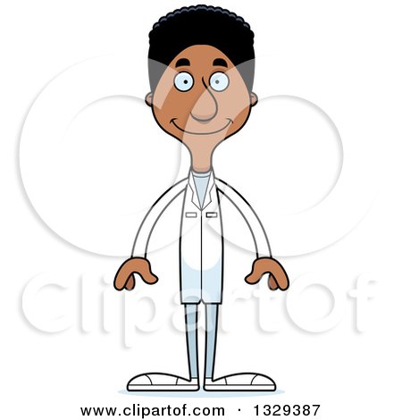 Clipart of a Cartoon Happy Tall Skinny Black Man Doctor - Royalty Free Vector Illustration by Cory Thoman