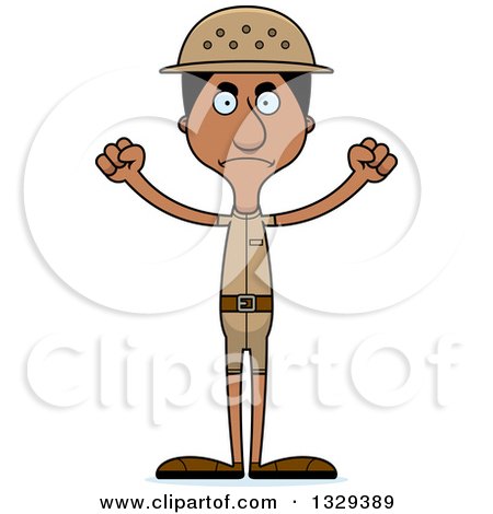 Clipart of a Cartoon Angry Tall Skinny Black Man Zookeeper - Royalty Free Vector Illustration by Cory Thoman