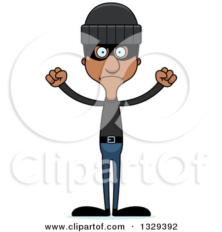 Clipart of a Cartoon Angry Tall Skinny Black Man Robber - Royalty Free Vector Illustration by Cory Thoman