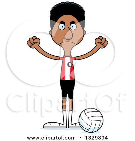 Clipart of a Cartoon Angry Tall Skinny Black Man Volleyball Player - Royalty Free Vector Illustration by Cory Thoman