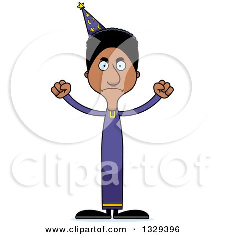 Clipart of a Cartoon Angry Tall Skinny Black Wizard Man - Royalty Free Vector Illustration by Cory Thoman