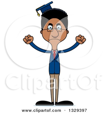 Clipart of a Cartoon Angry Tall Skinny Black Man Professor - Royalty Free Vector Illustration by Cory Thoman