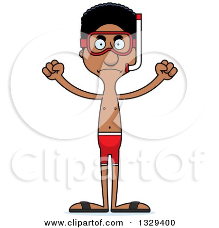 Clipart of a Cartoon Angry Tall Skinny Black Man in Snorkel Gear - Royalty Free Vector Illustration by Cory Thoman