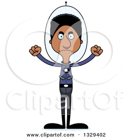 Clipart of a Cartoon Angry Tall Skinny Black Futuristic Space Man - Royalty Free Vector Illustration by Cory Thoman