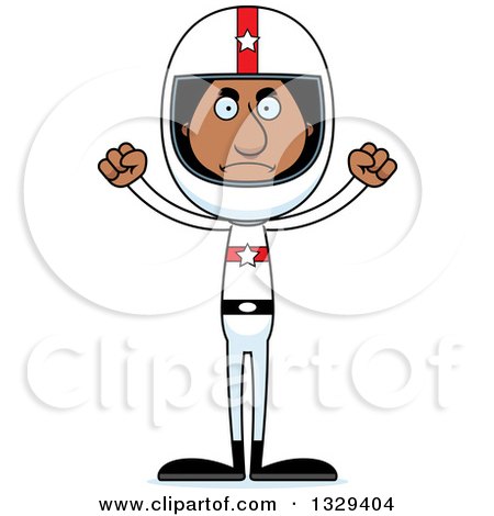 Clipart of a Cartoon Angry Tall Skinny Black Man Race Car Driver - Royalty Free Vector Illustration by Cory Thoman