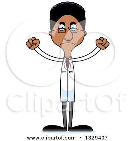 Clipart of a Cartoon Angry Tall Skinny Black Man Scientist - Royalty Free Vector Illustration by Cory Thoman