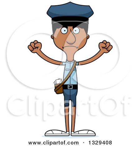 Clipart of a Cartoon Angry Tall Skinny Black Mail Man - Royalty Free Vector Illustration by Cory Thoman