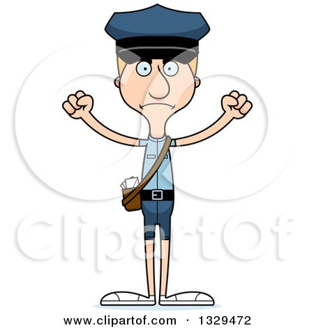 Clipart of a Cartoon Angry Tall Skinny White Mail Man - Royalty Free Vector Illustration by Cory Thoman
