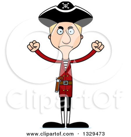 Clipart of a Cartoon Angry Tall Skinny White Pirate Man - Royalty Free Vector Illustration by Cory Thoman