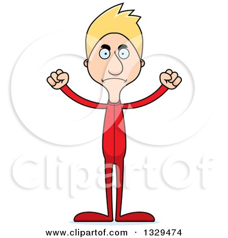 Clipart of a Cartoon Angry Tall Skinny White Man in Footie Pajamas - Royalty Free Vector Illustration by Cory Thoman