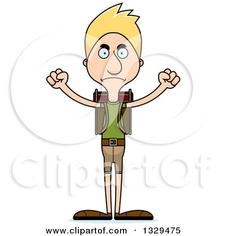 Clipart of a Cartoon Angry Tall Skinny White Man Hiker - Royalty Free Vector Illustration by Cory Thoman