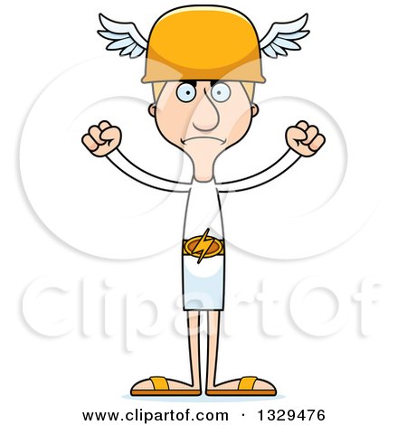 Clipart of a Cartoon Angry Tall Skinny White Hermes Man - Royalty Free Vector Illustration by Cory Thoman