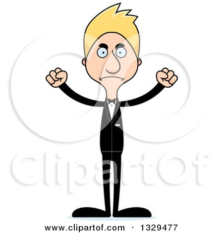 Clipart of a Cartoon Angry Tall Skinny White Man Wedding Groom - Royalty Free Vector Illustration by Cory Thoman