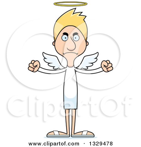 Clipart of a Cartoon Angry Tall Skinny White Angel Man - Royalty Free Vector Illustration by Cory Thoman