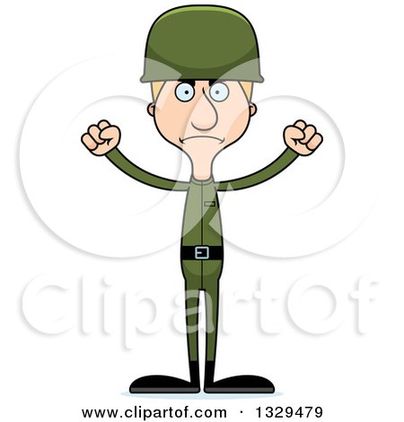 Clipart of a Cartoon Angry Tall Skinny White Man Army Soldier - Royalty Free Vector Illustration by Cory Thoman