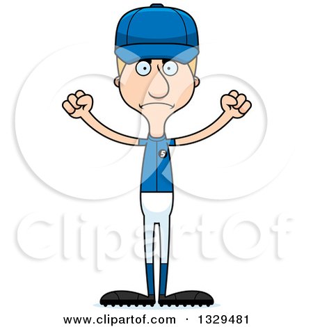 Clipart of a Cartoon Angry Tall Skinny White Man Baseball Player - Royalty Free Vector Illustration by Cory Thoman