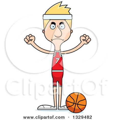 Clipart of a Cartoon Angry Tall Skinny White Man Basketball Player - Royalty Free Vector Illustration by Cory Thoman