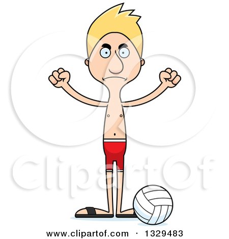 Clipart of a Cartoon Angry Tall Skinny White Man Beach Volleyball Player - Royalty Free Vector Illustration by Cory Thoman