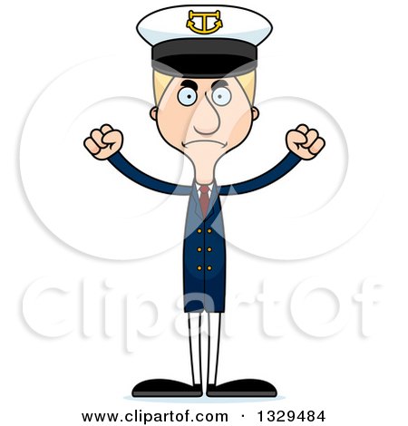 Clipart of a Cartoon Angry Tall Skinny White Man Boat Captain - Royalty Free Vector Illustration by Cory Thoman