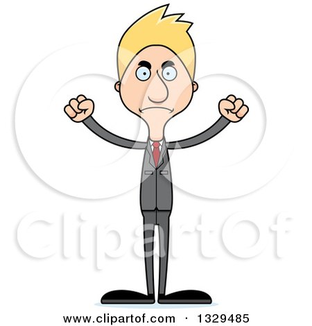 Clipart of a Cartoon Angry Tall Skinny White Business Man - Royalty Free Vector Illustration by Cory Thoman