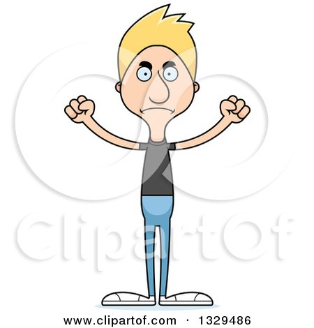 Clipart of a Cartoon Angry Tall Skinny White Casual Man - Royalty Free Vector Illustration by Cory Thoman