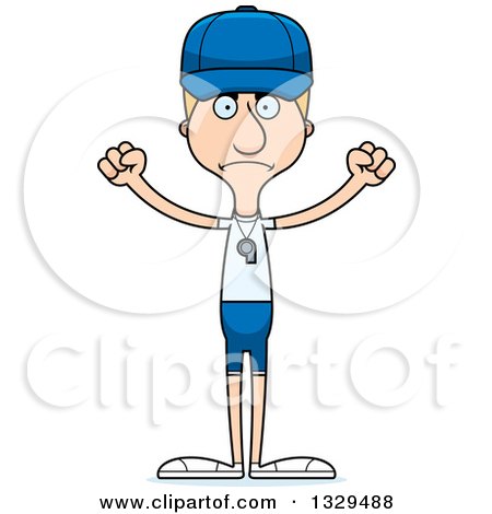 Clipart of a Cartoon Angry Tall Skinny White Man Sports Coach - Royalty Free Vector Illustration by Cory Thoman
