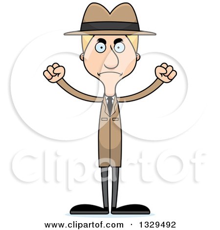 Clipart of a Cartoon Angry Tall Skinny White Detective Man - Royalty Free Vector Illustration by Cory Thoman