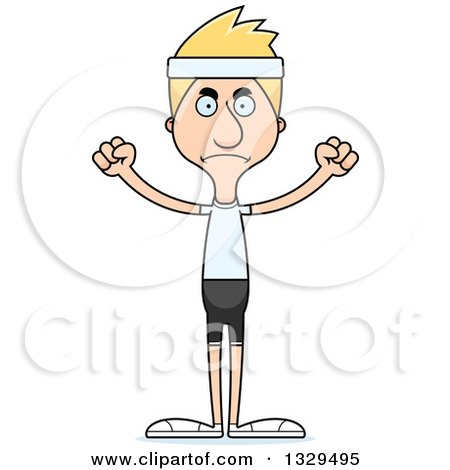 Clipart of a Cartoon Angry Tall Skinny White Fitness Man - Royalty Free Vector Illustration by Cory Thoman
