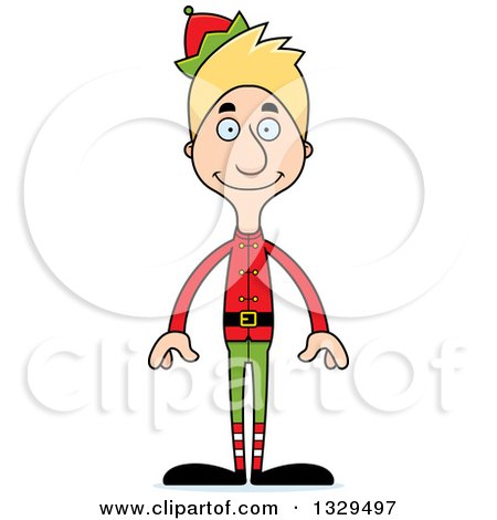 Clipart of a Cartoon Happy Tall Skinny White Christmas Elf Man - Royalty Free Vector Illustration by Cory Thoman