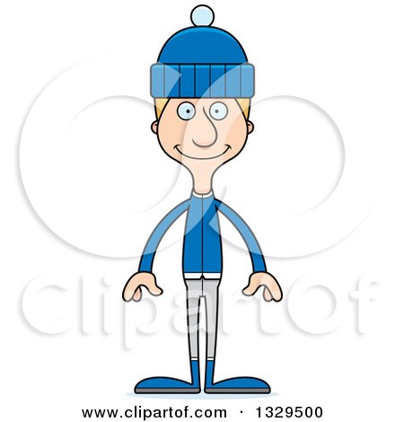 Clipart of a Cartoon Happy Tall Skinny White Man in Winter Clothes - Royalty Free Vector Illustration by Cory Thoman