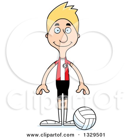 Clipart of a Cartoon Happy Tall Skinny White Man Volleyball Player - Royalty Free Vector Illustration by Cory Thoman