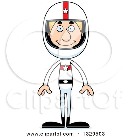 Clipart of a Cartoon Happy Tall Skinny White Man Race Car Driver - Royalty Free Vector Illustration by Cory Thoman