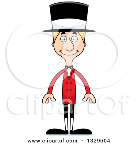 Clipart of a Cartoon Happy Tall Skinny White Man Circus Ringmaster - Royalty Free Vector Illustration by Cory Thoman